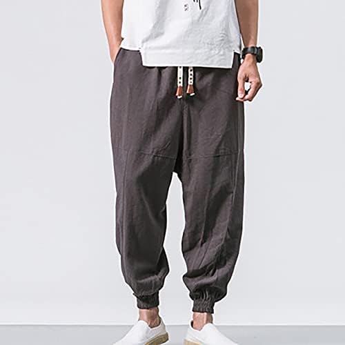 מכנסי פשתן כותנה של גברים מכנסיים מרגישים רחבים מותניים אלסטיים מכנסיים סינץ 'מכנסיים מחודדים רגילים קלים עם