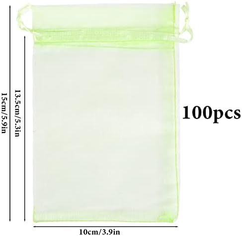 Suloli 100 pcs Organza תיק משיכה 4x6 אינץ ', שקיות רשת ירוק