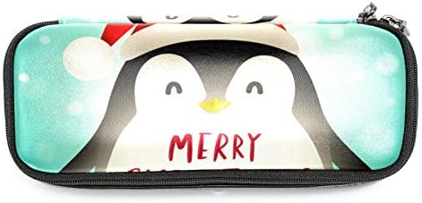 חג המולד חמוד קטן פינגווין עור עפרון תיק עט עם תיק אחסון כפול רוכסן כפול לתיק לתיק עבודה לבנים של משרד