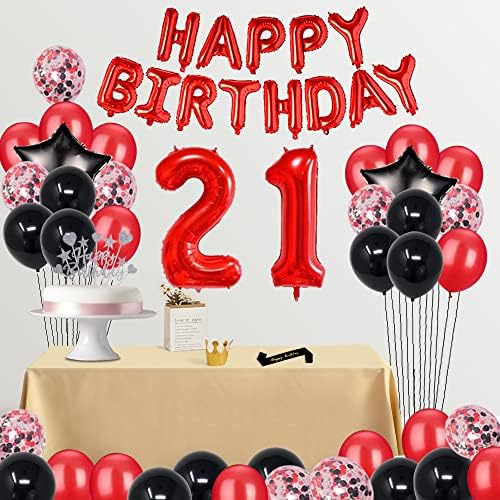 Fancypartyshop 21 קישוטי מסיבת יום הולדת מספקים בלונים אדומים שחורים מאוחרים