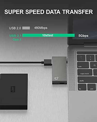 Dockcase 4-in-1 USB-C רכזת עם סוג C, USB 3.0, USB 2.0 תואם 2021- MacBook Pro 13/15/16, Mac Air/Surface